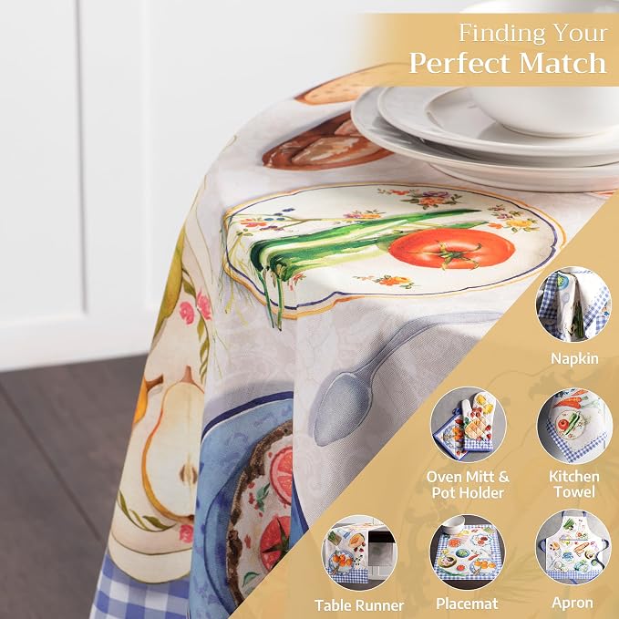 Maison d' Hermine Table Cloth Round Table 100% Cotton 69 Round Inches Tablecloth Reusable Decorative for Dining Kitchen Room Farmhouse Party Home Hotel Restaurant Spring Summer - Gourmand