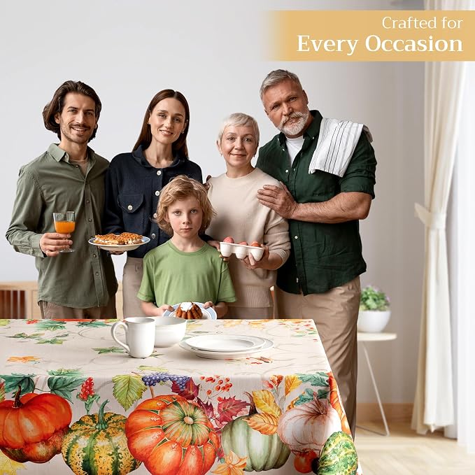 Maison d' Hermine Table Cloth Rectangle Table 100% Cotton 54 x 72 Inches Fall Tablecloth Reusable Everyday Use for Thanksgiving Christmas Decorations Dining Farmhouse Party (Lumina)