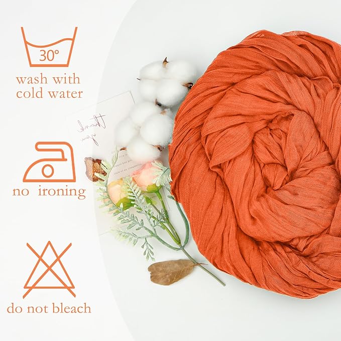 8 Pack Orange Cheesecloth Table Runner 10ft Boho Gauze Fabric 120 Inch Cheese Cloth Table Runner Rustic Sheer for Spring Holiday Baby Shower Party Décor Home Wedding Decoration