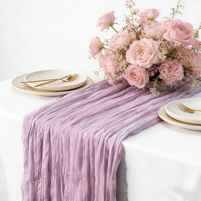 10 Pack Lavender Cheesecloth Table Runner 10FT Boho Gauze Fabric Cheese Cloth Table Runners for Wedding ,Party,Baby Shower, Bridal Party, Rustic Farmhouse and Table Decorations