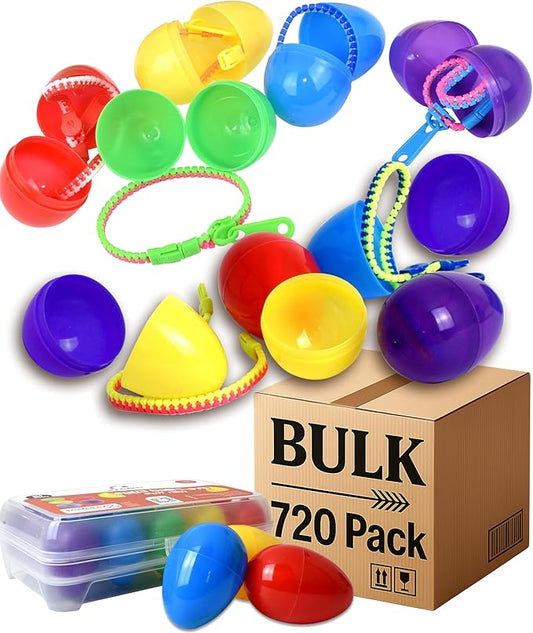 UpBrands Bulk Case of 720 Pre-Filled Easter Eggs with Fidget Toy Zipper Bracelets, Bulk Easter Egg Hunt Supplies, Perfect for Large Events, Party Favors & Classroom Prizes