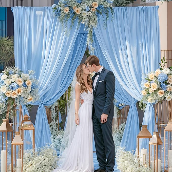50x10ft Baby Blue Backdrop Curtain for Wedding Parties Wrinkle Free Fabric Light Blue Drapes Backdrop Decoration for Baby Shower Birthday Photography Decoration 10 Panels, 5ft x 10ft