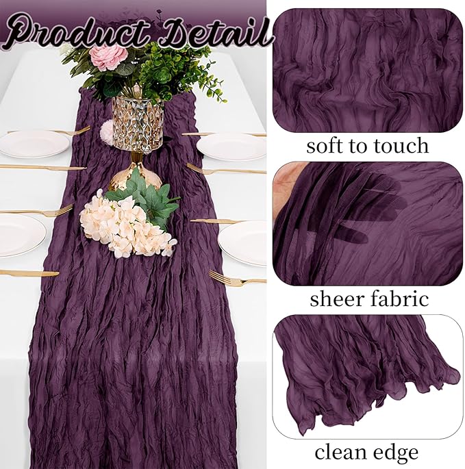 16 Pack Dark Purple Cheesecloth Table Runners 20x120 Inch Gauze Table Runner 10FT Easter Cheese Cloth Table Runner Rustic Sheer Runner for Wedding Baby Shower Birthday Party Table Decor