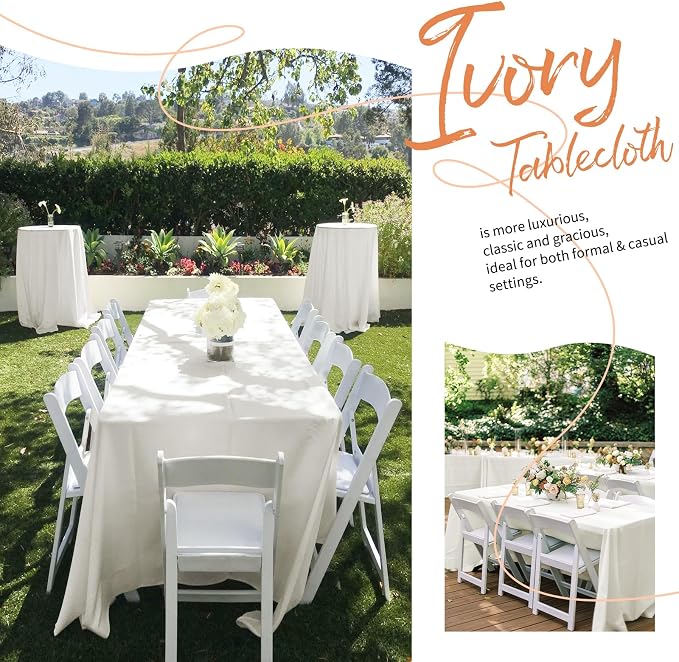 Showgeous 4 Pack Ivory Rectangle Tablecloth 90 x 156 Inch, Wrinkle Resistant Washable Polyester Table Cloth for Dining Table, Wedding, Party, Buffet, Outdoor