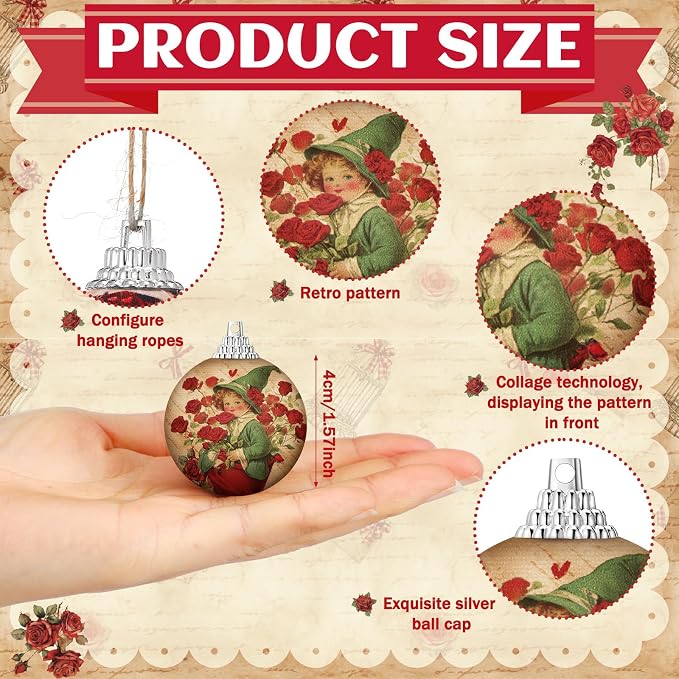 Outus 24 Pcs Valentine's Day Tree Ornaments Ball Vintage Happy Valentine's Day Decorations for Tree Red and Pink Love Kisses Xoxo Pattern Hanging Ornaments Home Farmhouse Holiday Fireplace Party Decor