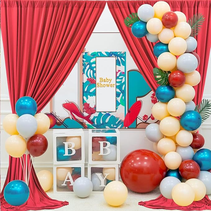 30ftx10ft Wrinkle Free Red Backdrop Curtains for Parties, 6 Panels 5x10ft Silky Polyester Photo Backdrop Drapes for Wedding Birthday Christmas Party Photography Background