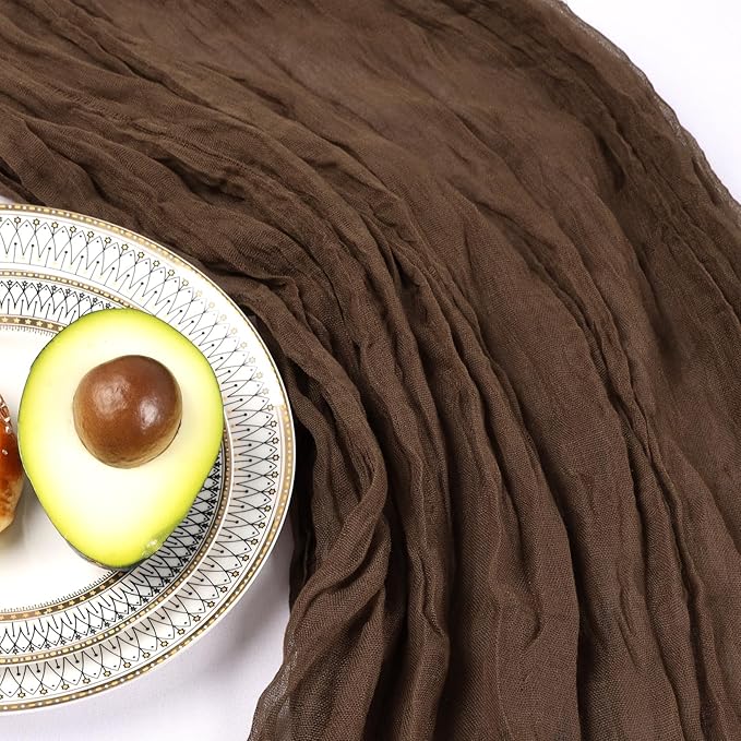 12 Pack 10FT Brown Cheesecloth Table Runner 120 Inch Long Gauze Rustic Boho Spring Cheese Cloth Table Runner Sheer Fabric Decorations for Holiday Party Wedding Banquet Bridal Baby Shower Décor