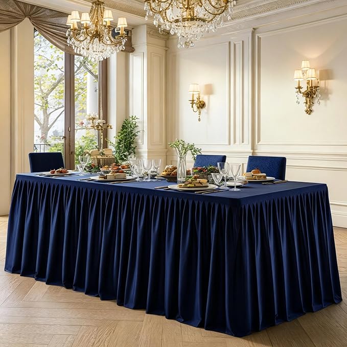 Wish Care 2 Pack Navy Blue Rectangle Table Clothes for 6 Foot Tables, Polyester Fitted Tablecloths 6t Stretch Table Cover for Wedding, Birthday, Parties, Trade Show, Craft Show