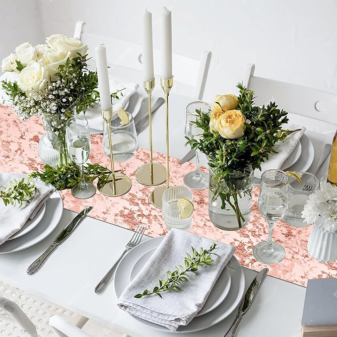 12 Pack Metallic Rose Gold Table Runner, 11 x 108 Inches Sequin Table Runners, Mesh Decorations Glitter Table Runner for Party Wedding Birthday Bridal Shower Event Christmas Decorations