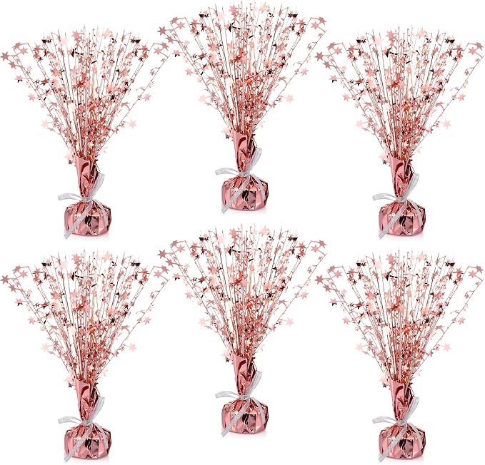 Crowye 6 Pcs Metallic Foil Spray Centerpiece Party Star Decoration Table Decor for Birthday Wedding Bachelorette Summer Party Holiday(Rose Gold,Small Star)