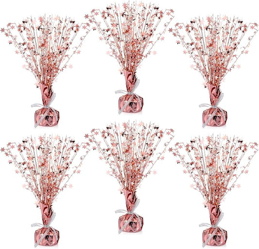 Crowye 6 Pcs Metallic Foil Spray Centerpiece Party Star Decoration Table Decor for Birthday Wedding Bachelorette Summer Party Holiday(Rose Gold,Small Star)
