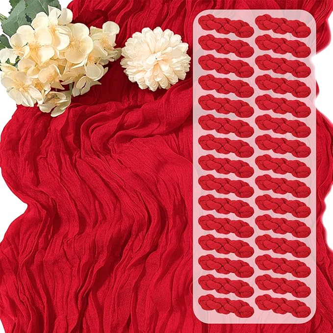 30 Pack Red Cheesecloth Table Runner 17 x 108 inch Cheese Cloth Table Runners 9ft Red Table Runner Rustic Romantic Sheer Gauze Runner for Wedding Party Baby Shower Table Decoration