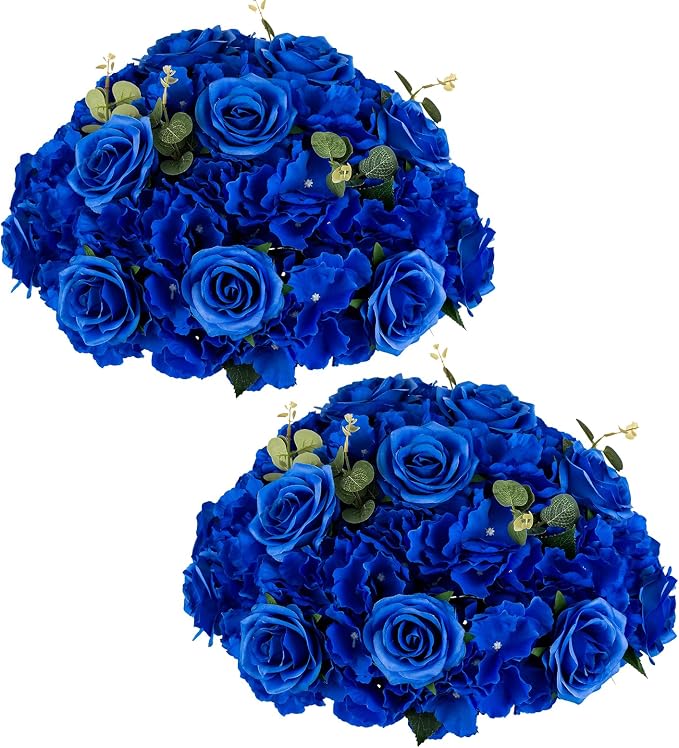 Blue Flowers Balls for Centerpieces: 2 PCS 15.7" Diam Flower Centerpieces for Tables in Wedding Reception Decorations Arrangement for Party Celebration Planners