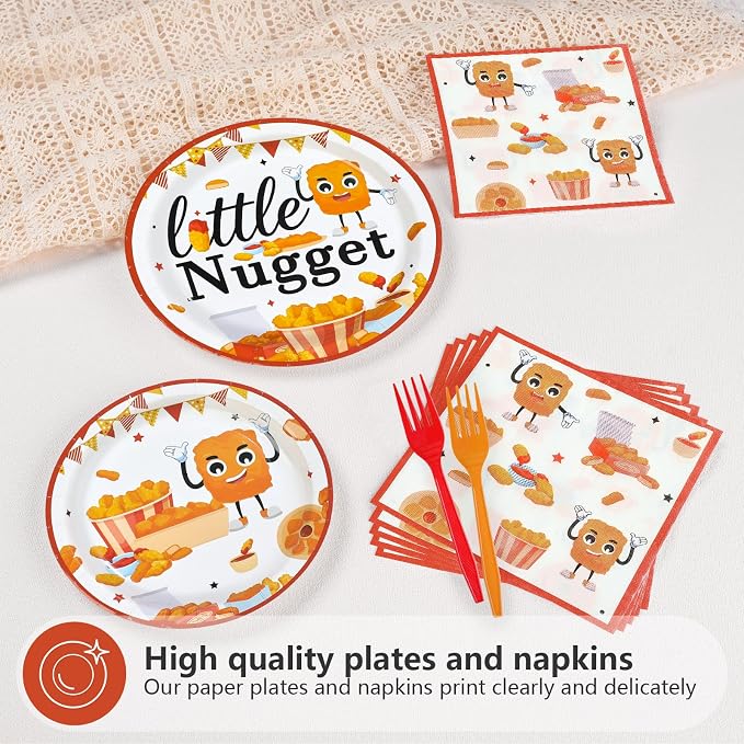 96Pcs Chicken Nugget Themed Party Decoration Chicken Nugget Plates and Napkins Fast Food Fried Chick Tableware Set for Baby Shower Boy Girl birthday Party Supplies, Serves 24