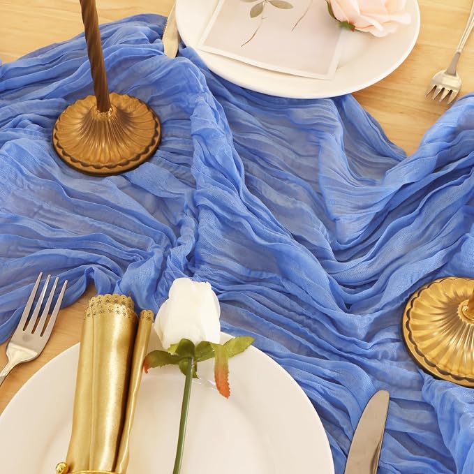 8 Pack Blue Cheesecloth Table Runner 120 Inch 10FT Gauze Cheese Cloth for Football Theme, Baby Shower, Coastal Style, Retro Decoration, Farmhouse
