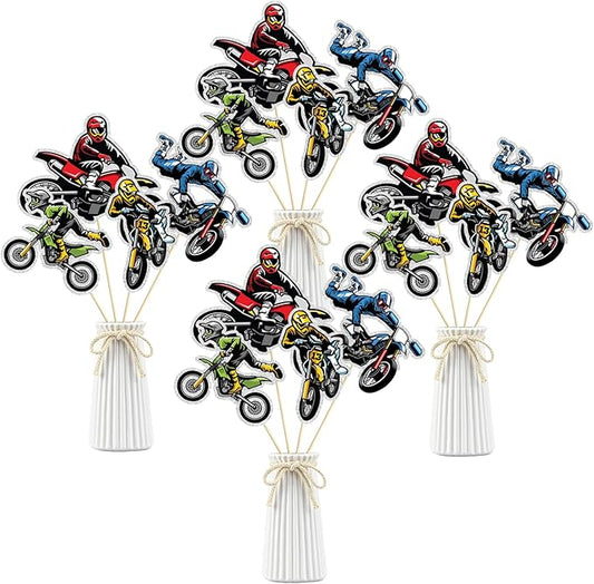 Set of 16,Motorcycle Theme Centerpiece Sticks,Birthday Table Toppers,Extreme Dirt Motorcycle Party Decorations, Happy Birthday Cake Picks for Motorcycle Lover