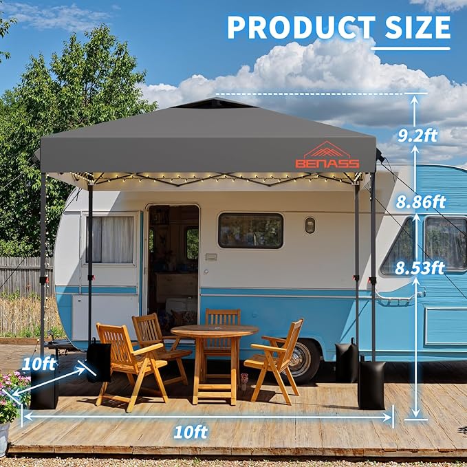 10x10 Pop Up Canopy, Easy Up Canopy Tent, Heavy Duty Tents for Parties, One Person Easy Set Up Event Tent, Light Gray