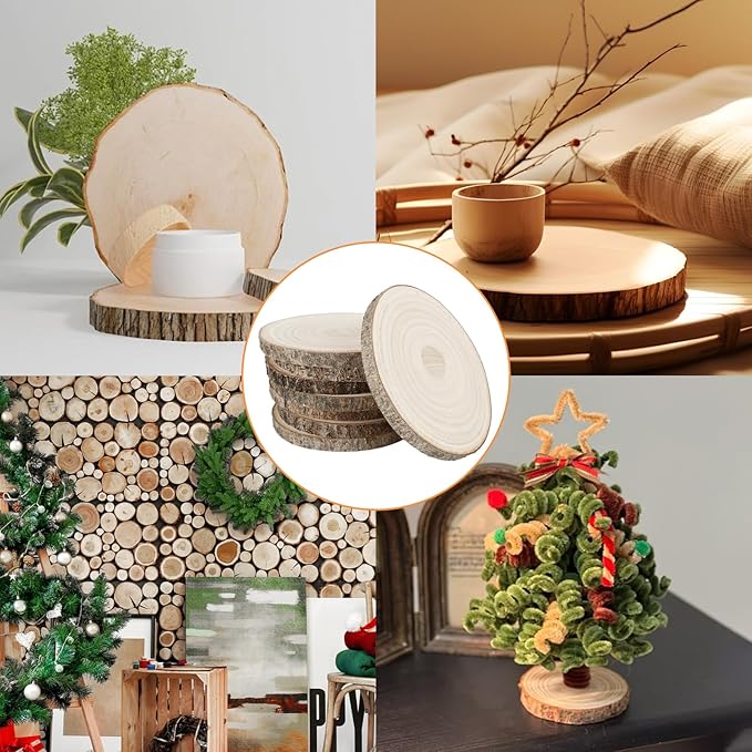 QTLCOHD 12 Pcs 7-8 Inch Large Wood Slice for Centerpieces, Natural Rustic Unfinished Wood Slab, Round Wooden Circle with Bark for Tables, Wedding Decoration, DIY Painting Crafts, Christmas Decor