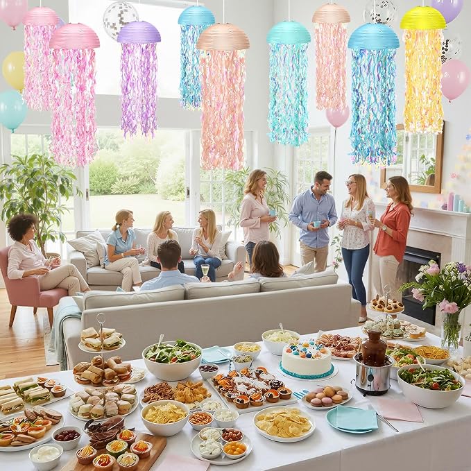 Baquler Set of 12 Jellyfish Paper Lanterns 10 Inch Mermaid Semicircle Lanterns Hanging Decoration for Classroom Baby Shower Under the Sea Ocean Theme Birthday Party Decorations (Macaron Colors)