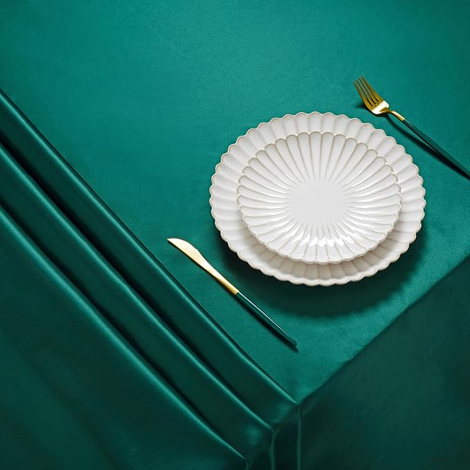 1 Pack Satin Table Cover Silkly Soft Table Cloth, Satin Dining Table Cloths for Wedding Banquet Table Decoration, Dining Room, Indoor and Outdoor Use, 60 x 120 Inches, Blackish Green