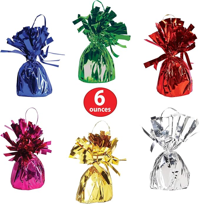 Beistle Metallic Wrapped Balloon Weights – 12 Pack, Assorted Color Centerpiece Bouquet Holders with Matching Wire Ribbon Loops, Party Décor for Birthdays, Events, and Celebrations, Colors Vary, 6 Oz