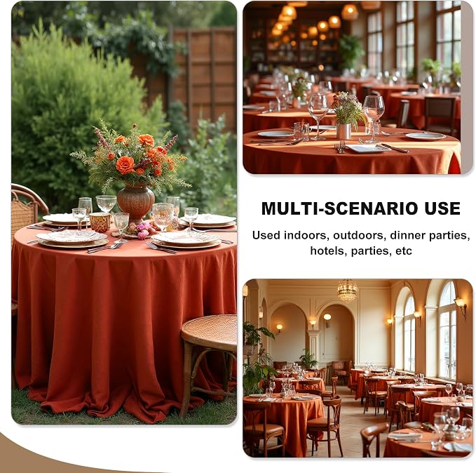 Fitable 6 Pack Rust 70 Inch Round Tablecloth - Stain Resistant and Washable Table Cover, Polyester Fabric Table Cloth for Wedding, Party, Banquet, Formal Events