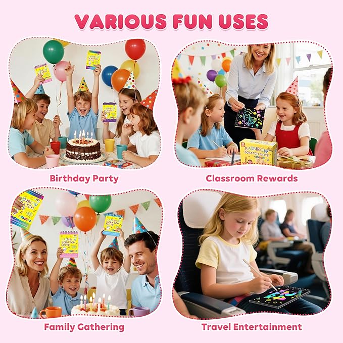 VVSBPL 24 Pack Scratch Art Party Favors for Kids 4-8 Years Old Birthday Gifts for Kids Goodie Bags Stuffers Rainbow Scratch Notebook Bulk Classroom Prizes School Supplies Arts Crafts for Girls Boys