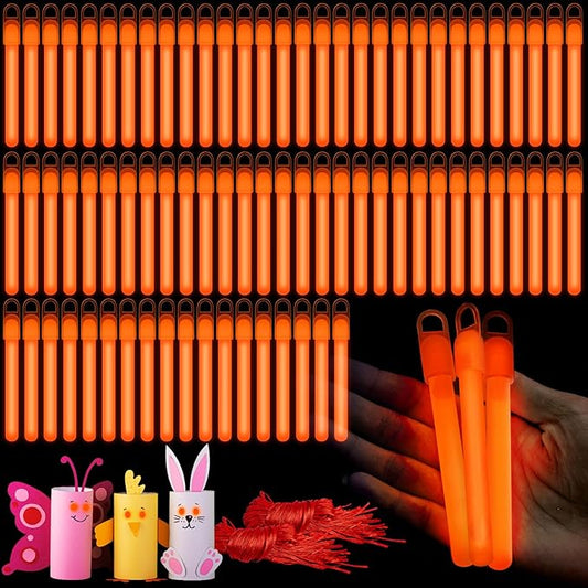 Lewtemi 100 Pack 4 Inch Glow Orange Sticks Bulk, Glow in the Dark Party Supplies Birthday and Holidays
