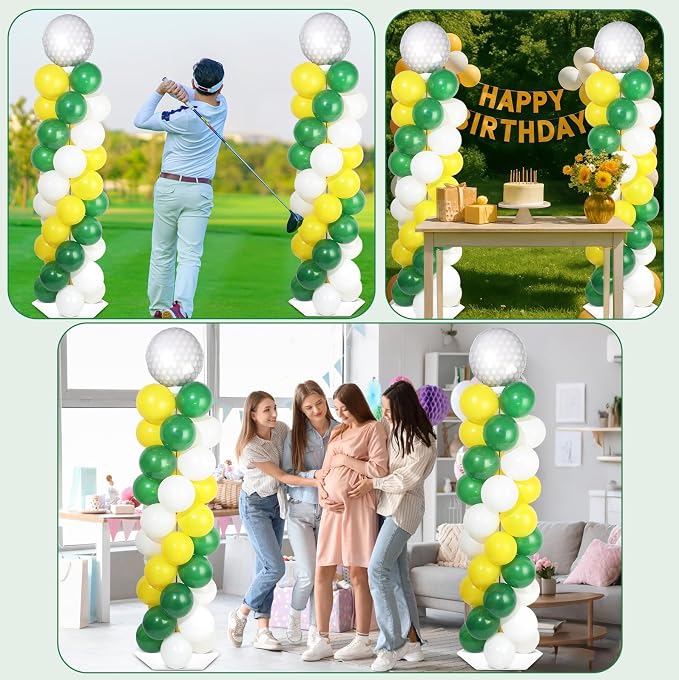 2 Sets Golf Balloon Column Stand Kit with 102 Balloons Sport Themed 5.57ft Adjustable Balloon Tower Stand with Bases Ball Balloon Arch Kit Column for Golf Party Decortions Retirement Birthday Supplies