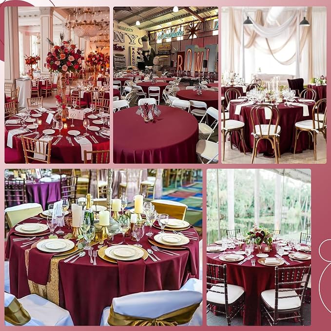 Pesonlook 12 Pack Round Tablecloth Burgundy Polyester 90 Inch Washable Fabric Round Table Cover Burgundy Tablecloth for Wedding/Party/Banquet/Dining/Buffet Table