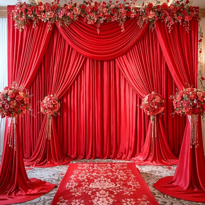 4 Panels Red Backdrop Curtains for Wedding Party Wrinkle Free Backdrops Curtain Drapes Fabric Decorations Photo Back Drop Cloth for Baby Shower Photography Stage Reception 20ft(W) x 12ft(H)