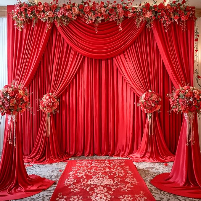6 Panels Red Backdrop Curtains for Wedding Party Wrinkle Free Backdrops Curtain Drapes Fabric Decorations Photo Back Drop Cloth for Baby Shower Photography Stage Reception 30ft(W) x 12ft(H)