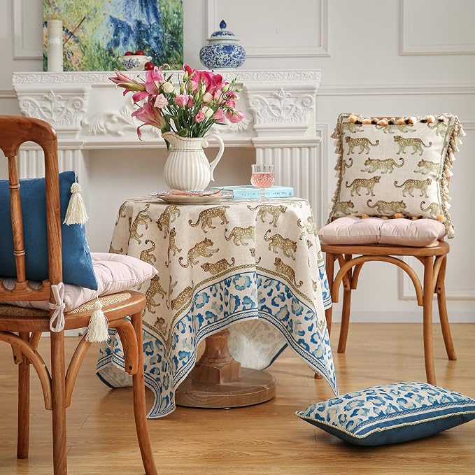 patdrea Vintage Leopard Print Linen Tablecloth,Rectangular,79"x55"-from | Fench Elegant Table Cloth for Rectangle Table,Animal Patterned,Dining Room Kitchen Tea Party Decoration,Durable