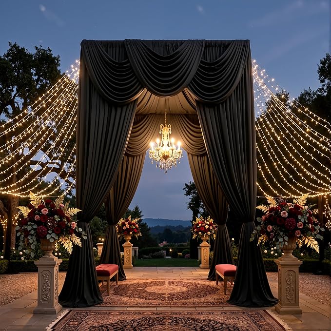 10ftx15ft Wrinkle Free Black Backdrop Curtain, 2 Panels 15FT Height Black Drapes for Wedding, Silky Polyester Polyester Back Drop Cloth Draping for Birthday Party Photography Background Party