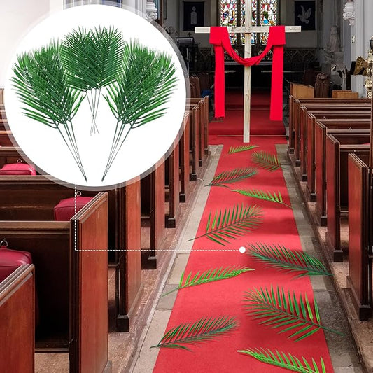 50 Pcs 2 Size Easter Palm Leaves for Palm Sunday Artificial Branches Stem Faux Greenery Tropical Plants for Church Holy Week Home Arrangement Decoration Hawaiian Luau Jungle Beach Wedding(Small)