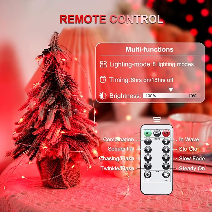JMEXSUSS 2 Pack Red Fairy Lights Battery Operated, Total 200 LED 66ft Halloween String Lights with Remote, Red Lights for Bedroom Wreath Mantle Tree Fence Indoor Outdoor Fall Xmas Halloween Decor