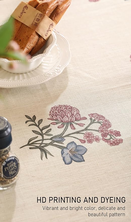 ISAENNE Designer French Linen Rectangular Tablecloth,79"x55"-Helena E | Vintage Elegant Beautiful Table Cloth for Rectangle Table,Floral Pattern,Heavyweight,Dining Room,Kitchen,Thanksgiving