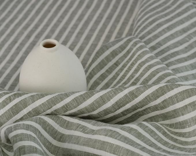 Linen Table Cloth- 55x55 Inch Stripe Pure Linen Green and White Table Cloth for Squre or Coffee Tables, for Winter, Fall, Thanksgiving, Machine Washable