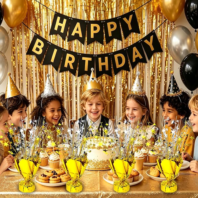 FUBININA 6 Pack Metallic Foil Spray Centerpiece Star Table Decoration Burst Table Centerpieces for Birthday Wedding Anniversary Graduation Holiday Party Supplies Decor, Gold Silver