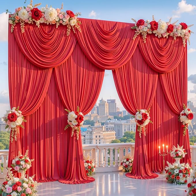 10x15ft Red Backdrop Curtains for Parties Wrinkle Free Fabric Backdrop Curtain Birthday Photo Drapes Backdrop for Wedding Baby Shower Bridal Shower Photography Stage Back Drop 2 Panels 5x15FT