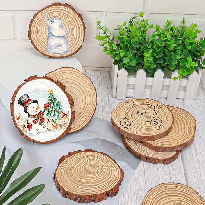 76 PCS Unfinished Wood Slices for Centerpieces, 4-4.7 Inch Natural Wood Slices with Tree Bark Pine and Wood Rounds Discs for DIY Crafts, Centerpieces, Art & Decor