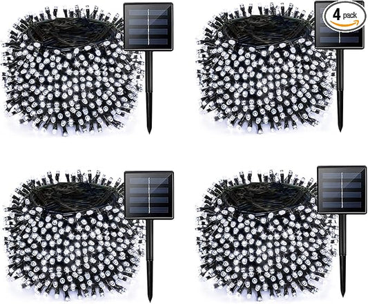 4 Pack Solar String Lights for Outside, 170 FT 480 LED Solar Twinkle Light Outdoor with 8 Modes & Memory Function, Super Long Waterproof Chrismas Lights for Xmas Tree Party Decorations (Cool White)