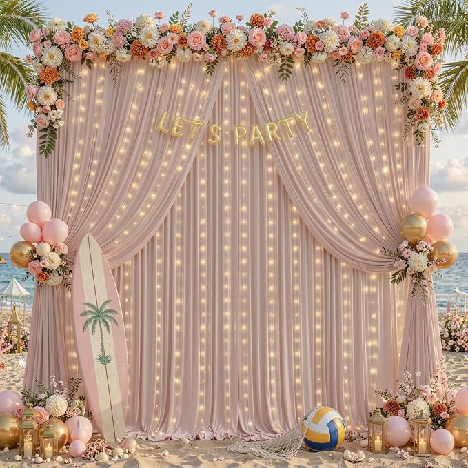 2 Panles Nude Backdrop Curtains - Wrinkle Free Fabric Backdrop Curtain for Photoshoot,10ft Wedding Party Photo Backdrop Drapes for Birthday Baby Shower Photography Stage Background Decorations