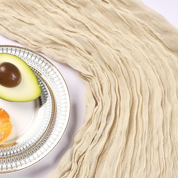 6 Pack 10FT Beige Cheesecloth Table Runner 120 Inch Long Gauze Rustic Boho Spring Cheese Cloth Table Runner Sheer Fabric Decorations for Holiday Party Wedding Banquet Bridal Baby Shower Décor