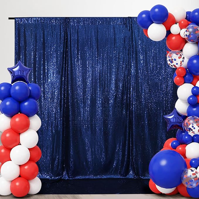 SquarePie 4x7ft Navy Blue Sequin Backdrop for Photography, Satin-Backed Real Sequin Curtain, Enhanced Coverage Shimmering Background with 4" Rod Pocket for Wedding, Birthday, Party Decor, 1 Panel