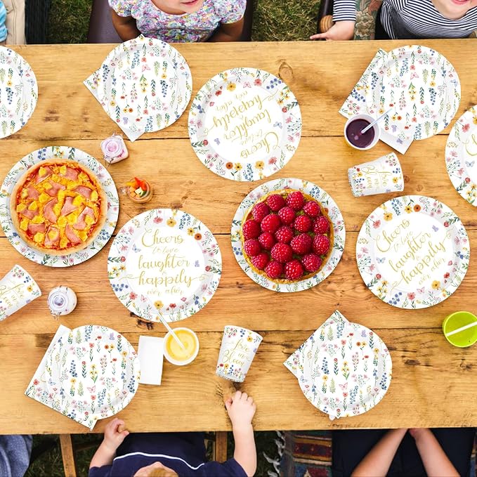 250Pcs Wildflower Bridal Shower Decorations Love in Bloom Plates and Napkins Cheer to Love Laughter Happily Ever Decoration for Engagement Wedding Shower Bachelorette Dinner Party Supplies Serve 50