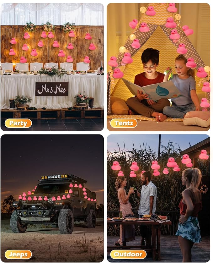 AceList Pink Rubber Ducks String Lights, 20 LED Valentines Rubber Duck Can Squeezable and Sound-Enabled, Jeep Ducks for Ducking Kids Room, Party, Proposal, Wedding, Baby Shower