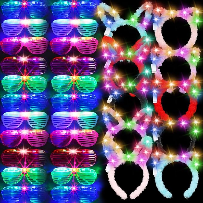 Honoson Light Up Glasses LED Cats Headband Rabbit Headband for Adults Party Favor Packs