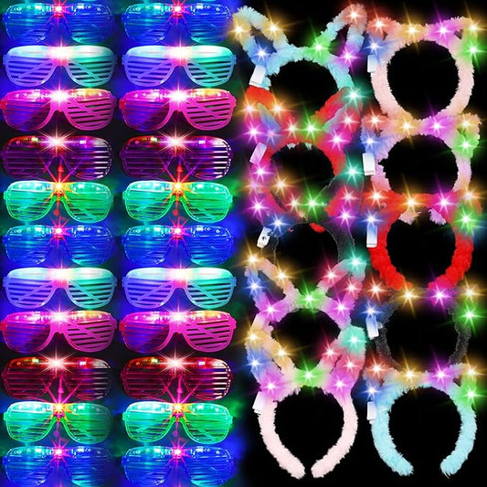 Honoson Light Up Glasses LED Cats Headband Rabbit Headband for Adults Party Favor Packs