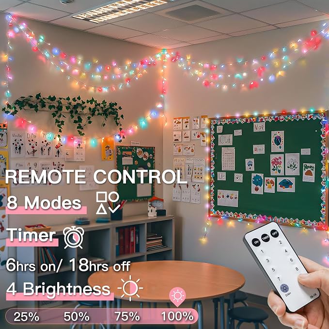 suddus String Lights Indoor Bedroom, 66ft 200 Led Christmas Light Outdoor Clear Wire Connectable, Plug in Fairy String Lights with Remote for Christmas, Dorm, Party, Easter Decoration, Multicolor
